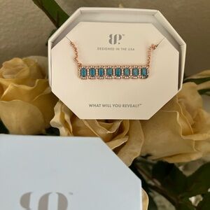 Bomb Party Blue topaz Ice Crystal Necklace “Celestial Embrace”Rose gold plating